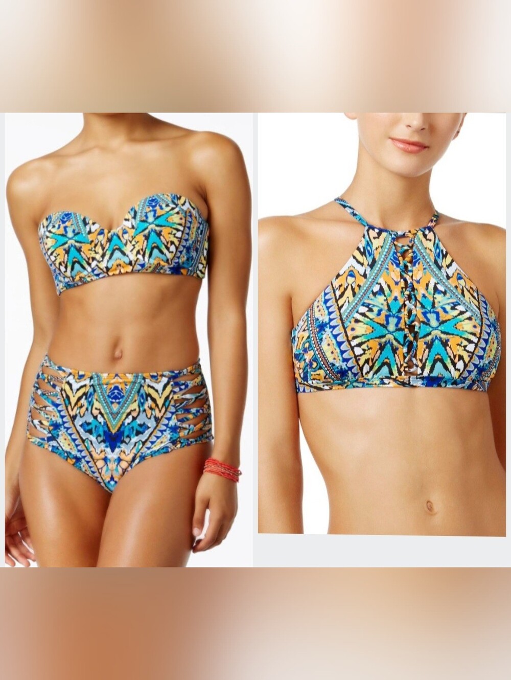 New Bar III Women's XL  Monarchy Tribal-Print 3 piece swim suit set